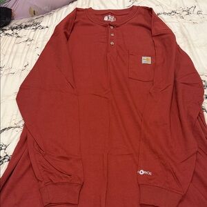 Carhartt Men's Long-Sleeve Henley Shirt Rust Red | XXL Fire Retardant Work Shirt
